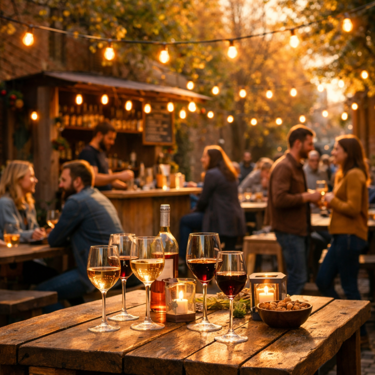 Pop-up bar during Taste Tamworth Festival with outdoor seating and wine glasses